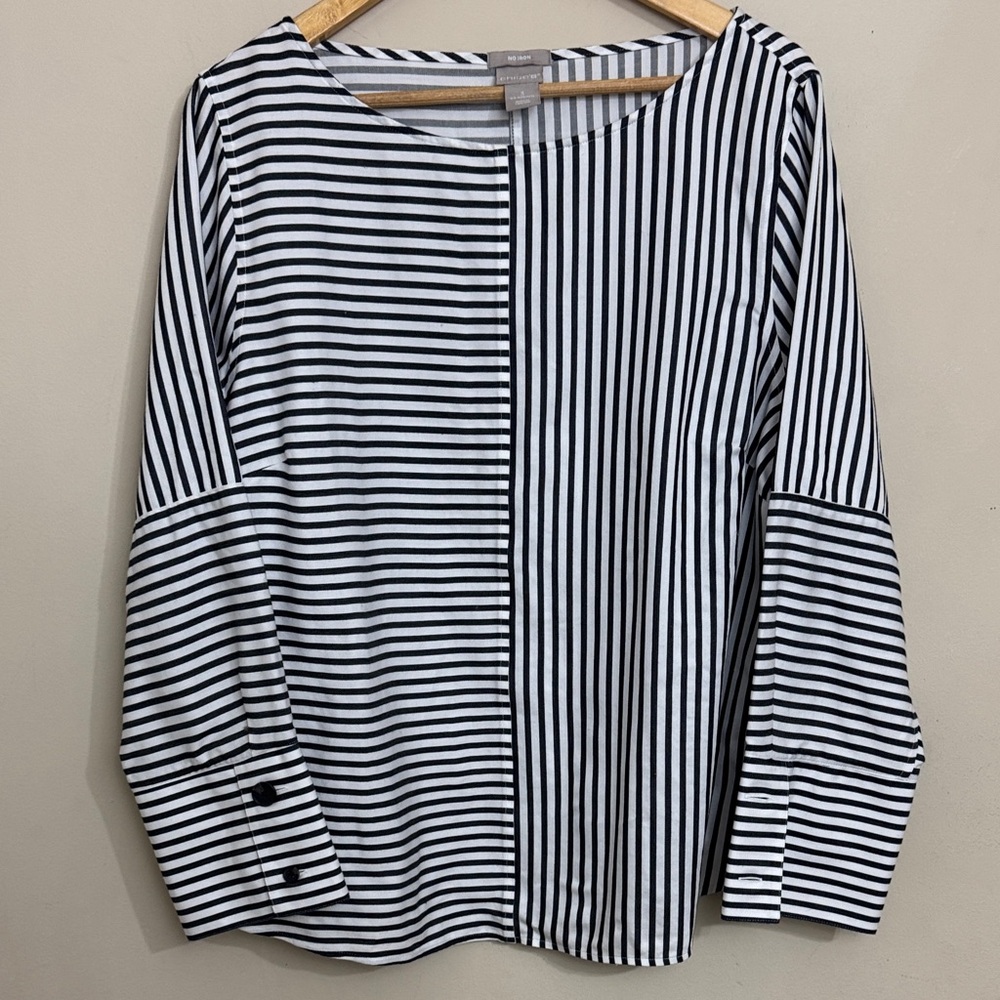 Chico’s Black & White Striped Long-Sleeve Women’s Top Size XL Business Casual